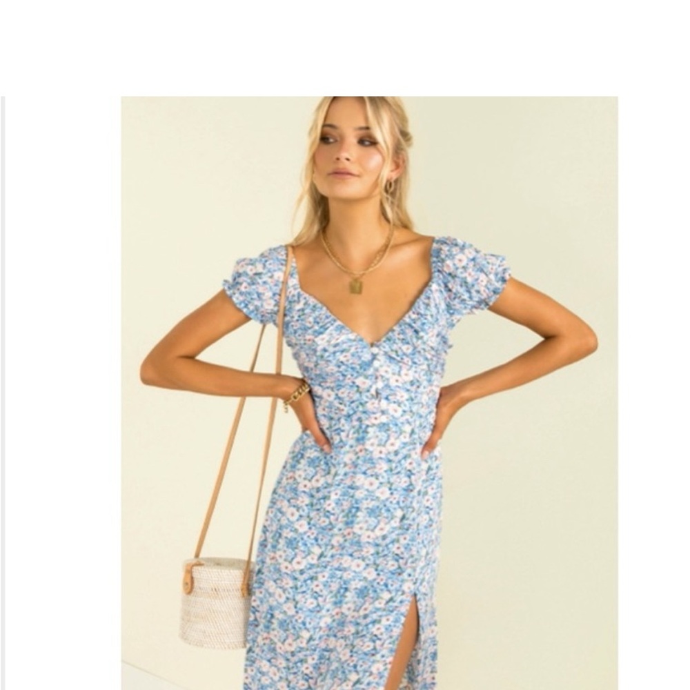 Blue Floral Midi Dress